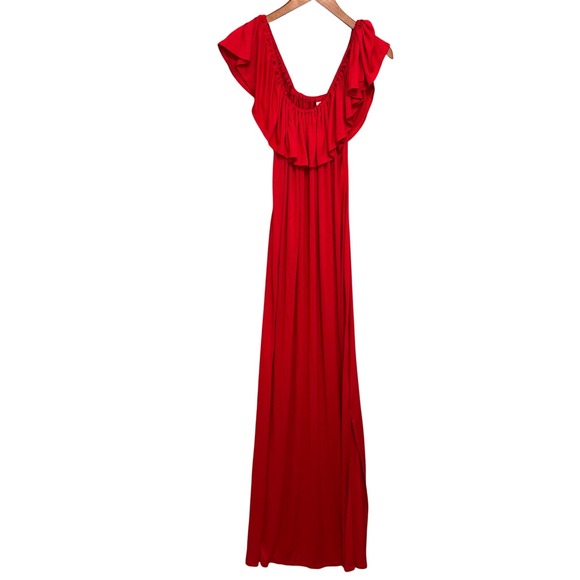 24seven Maxi Dress Women's s Plus Sz 2X Comfort‎ Apparel Red Off Shoulder Ruffle - Picture 2 of 8